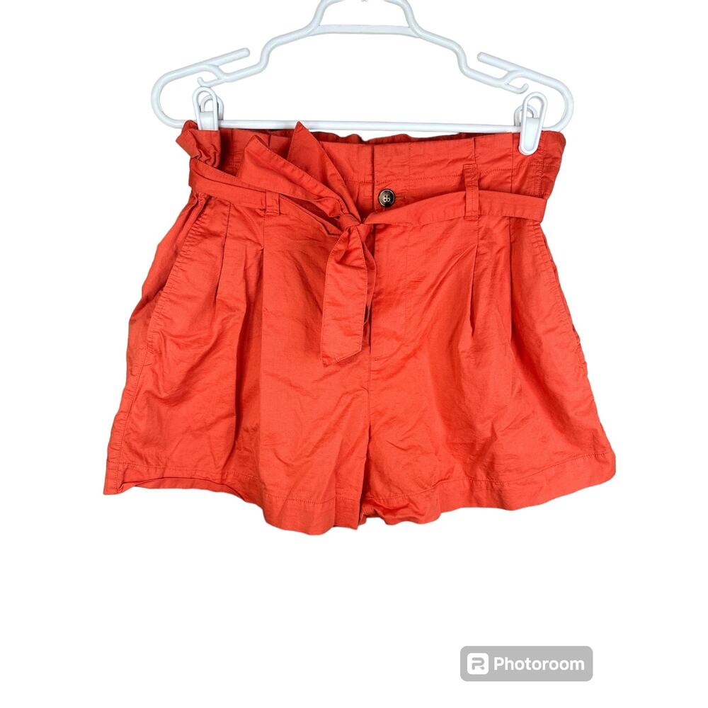 Madewell Paper Bag 'Coastal' Orange Tie Linen Blend Pull On Shorts Size 10